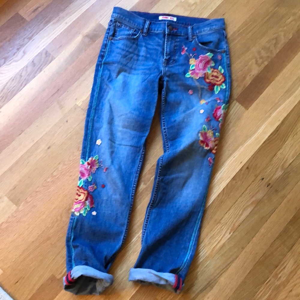 Johnny Was Embroidered Boyfriend Jeans
